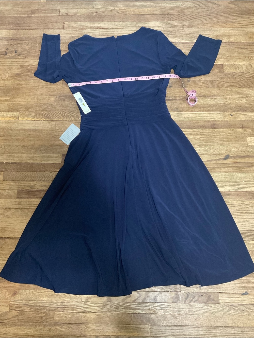 Eliza J Navy Blue Faux Wrap Maxi Dress Size 14 NWT 3/4 Sleeve Ruched Waist Forma - Picture 8 of 9